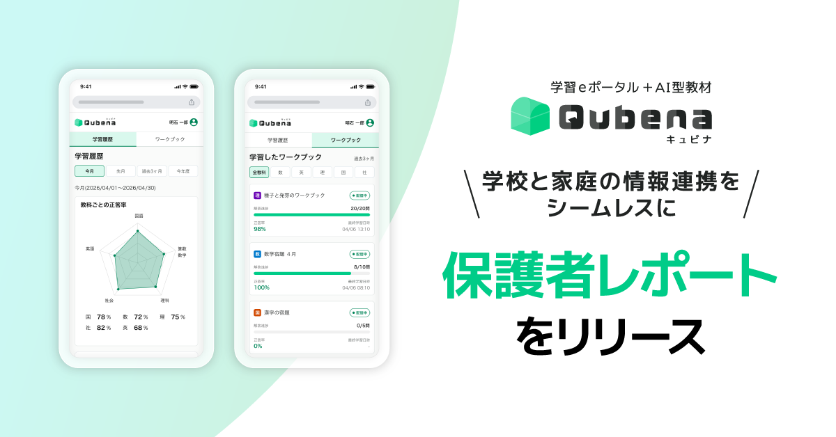 学習eポータル＋AI型教材「キュビナ」、 子どもの学習状況を保護者が